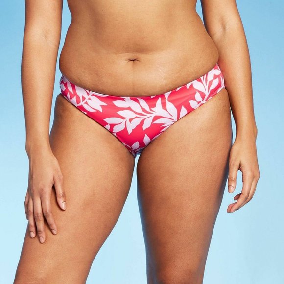 Women's Plus Size Hipster Bikini Bottom Medium Coverage Red Floral 3XL 24W/26W - Picture 1 of 9